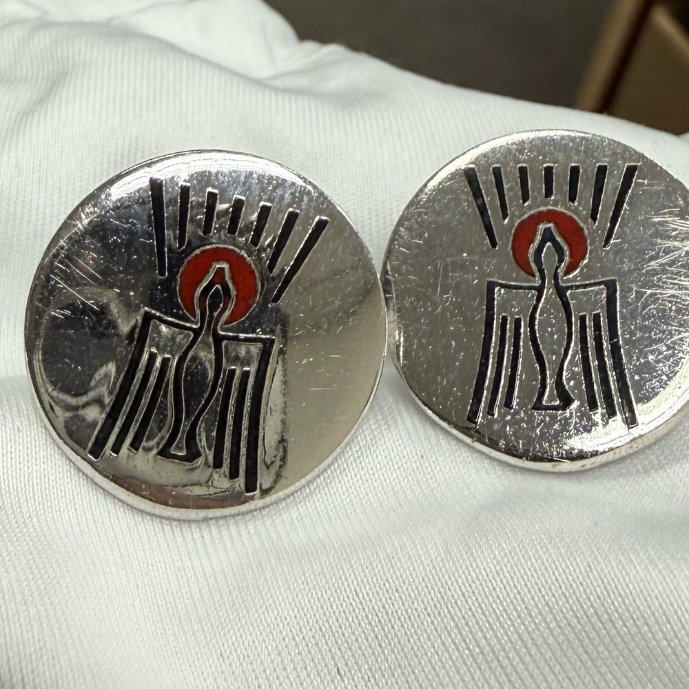 Creed Silver and Black Cufflinks with Red Accent